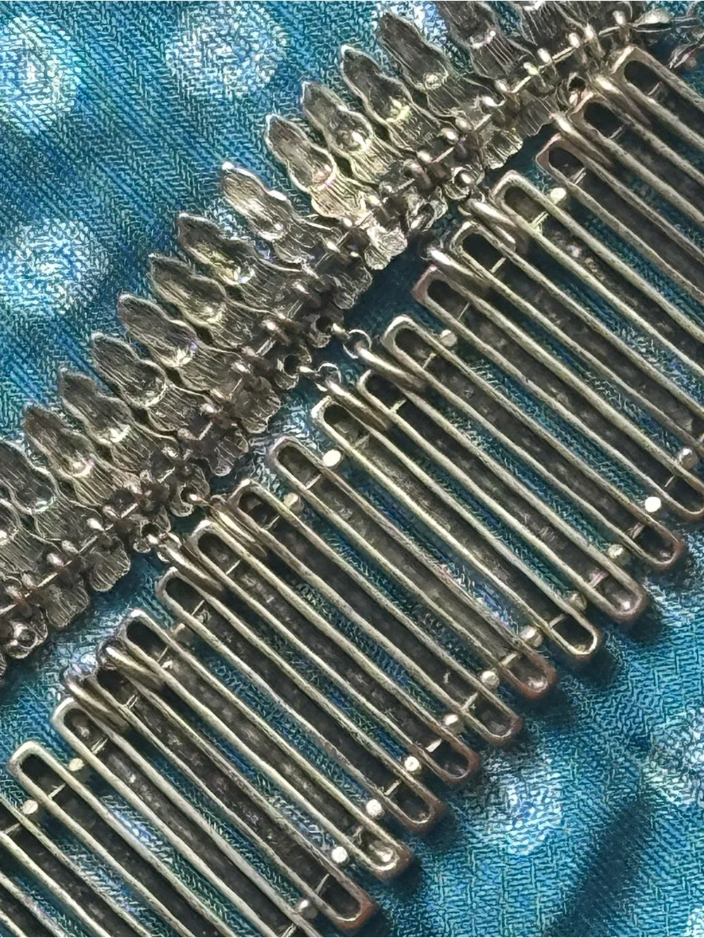 Ornate Silver Tone Wide Cuff Bracelet Boho Tribal Statement Fringe